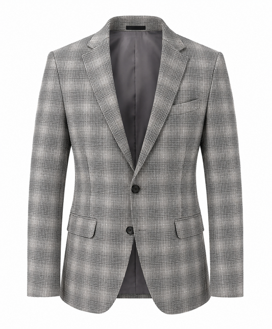 Men's Premium Prince of Wales Check Tailored Blazer – Grey